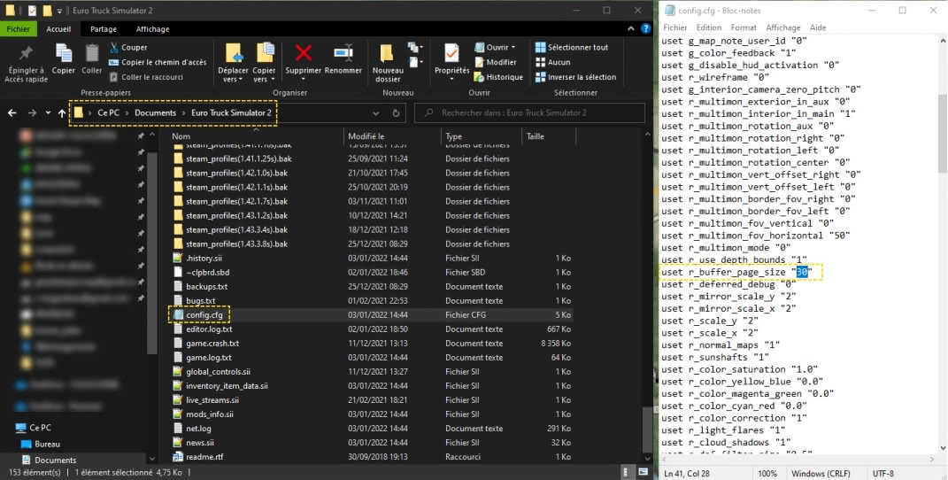 Emplacement et ligne à modifier dans le fichier 'config.cfg' pour le buffer