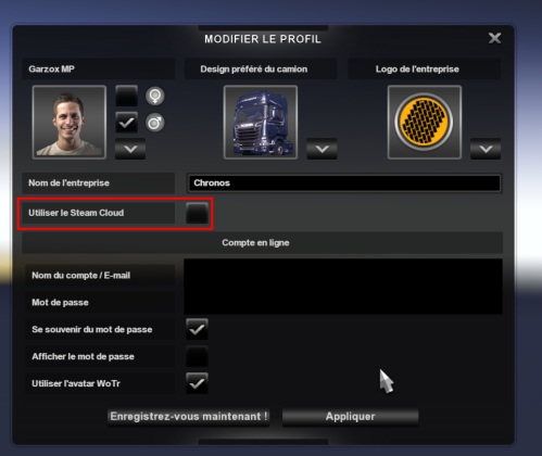 Désactiver Steamcloud dans ETS2
