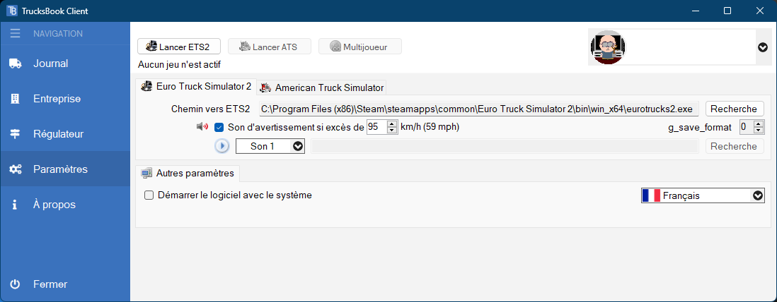 Paramètres du client Trucksbook